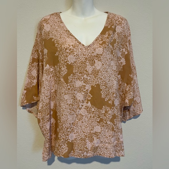 Floral Print Oversized V Neck Blouse SZ Small - Picture 2 of 9
